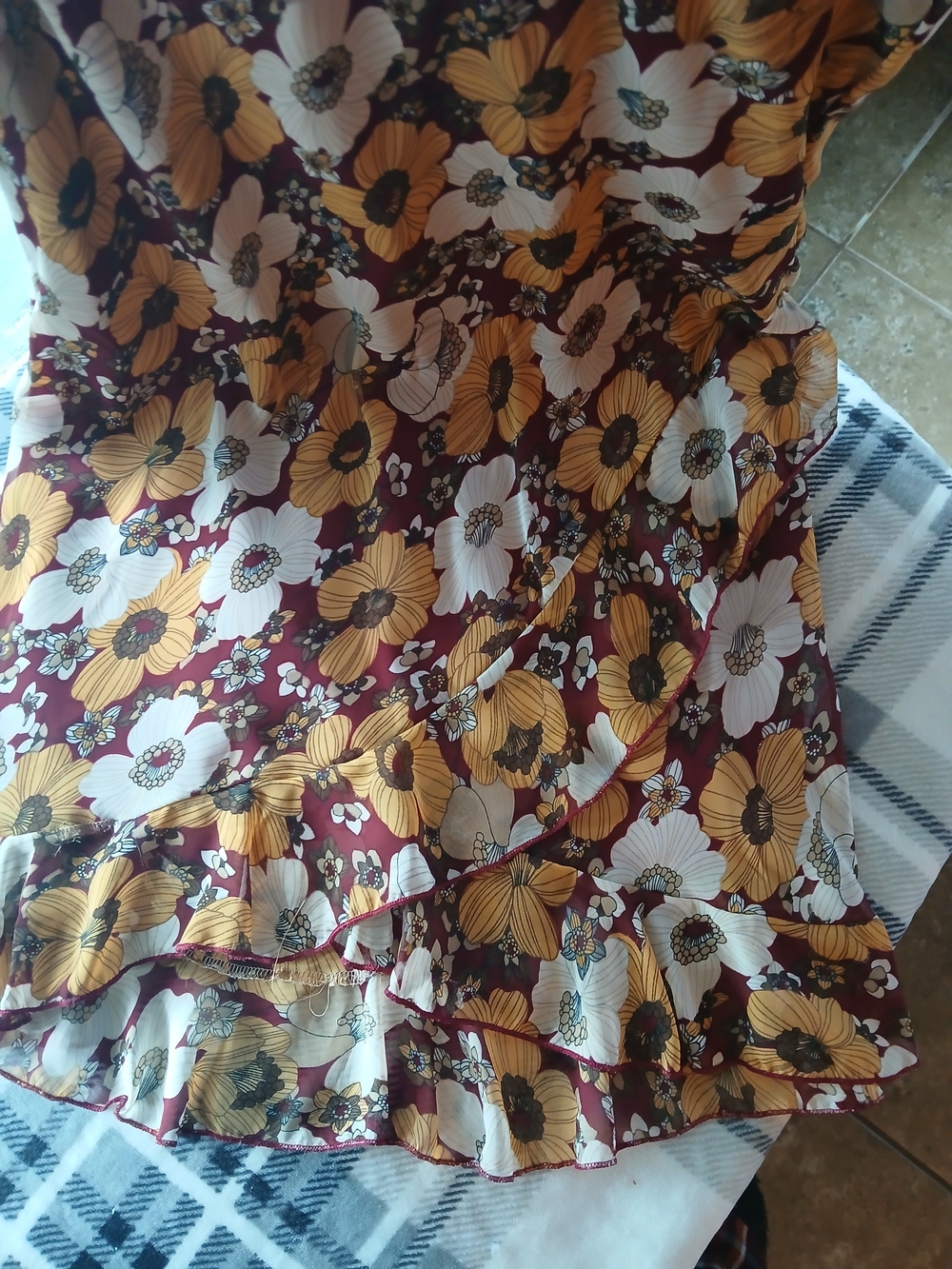 Floral Ruffle Hem Skirt in Mustard, White & Burgundy